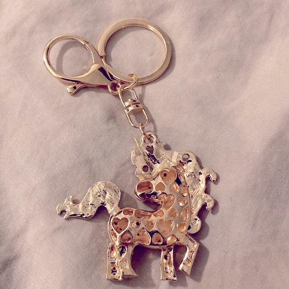 Rainbow Rhinestone Unicorn key chain and bag charm - Picture 2 of 3